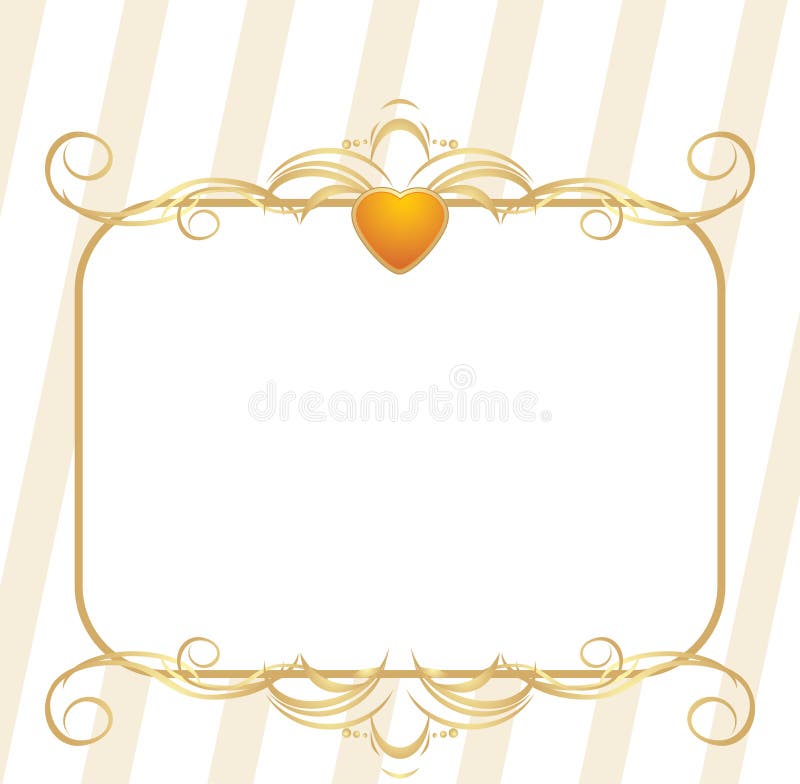 Gold heart with ornament. Decorative frame