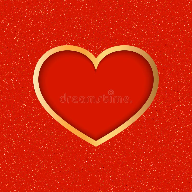 Gold Heart on Red Glitter Background. Symbol of Love. Design Element