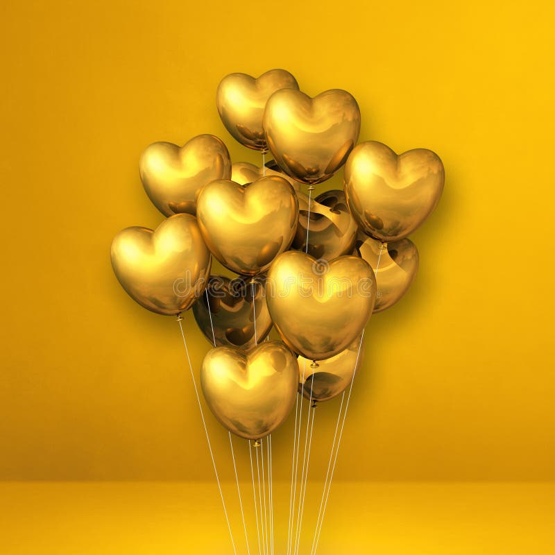 Gold Heart Shape Air Balloons Group on a Beige Background Stock ...