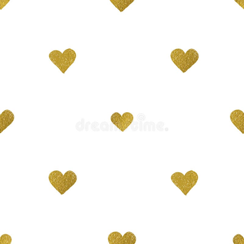 Gold Hearts on White Background. Seamless Pattern Stock Vector