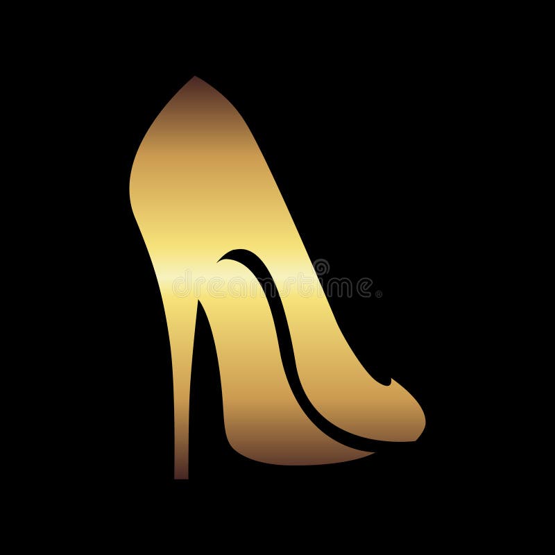Gold High Heel Shoe Symbol on Black Backdrop Stock Vector