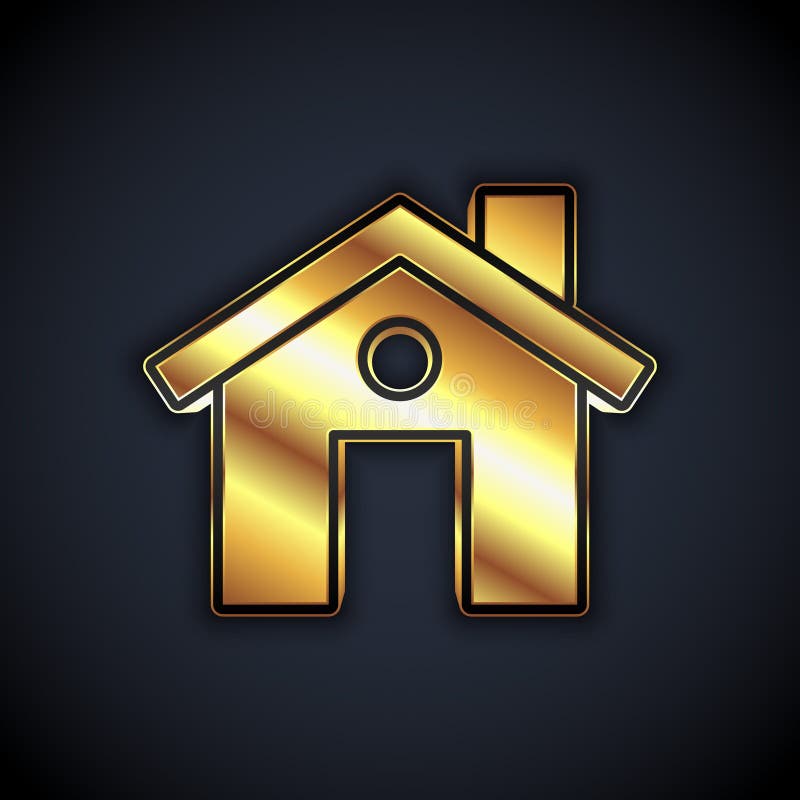 Gold House Icon Isolated on Black Background. Home Symbol Stock Vector