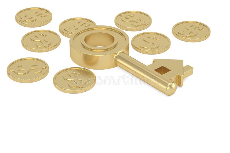 Gold House Key on White Background.3D Illustration Stock Illustration