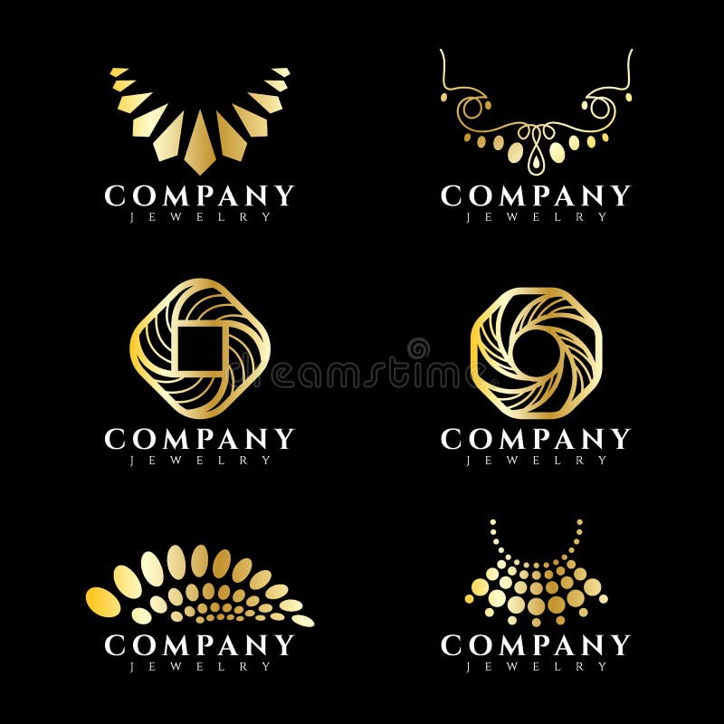 Gold Jewelry and Necklace Logo Vector Set Design Stock Vector