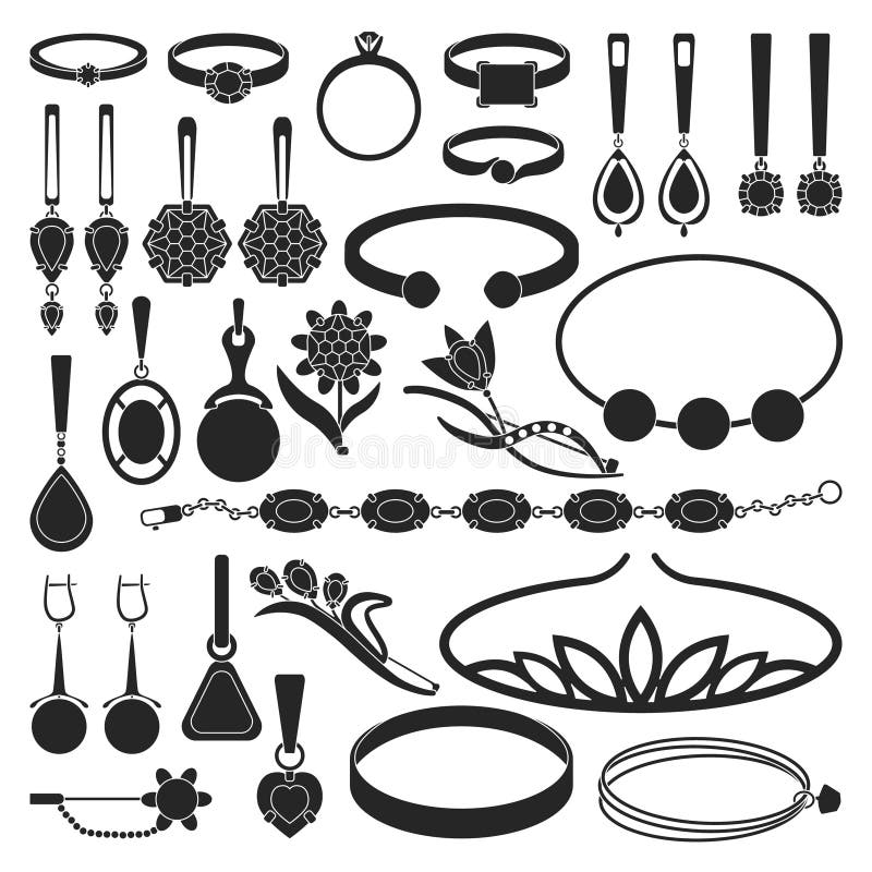 Gold Jewelry Vector Black Set Icon. Vector Illustration Jewellery on