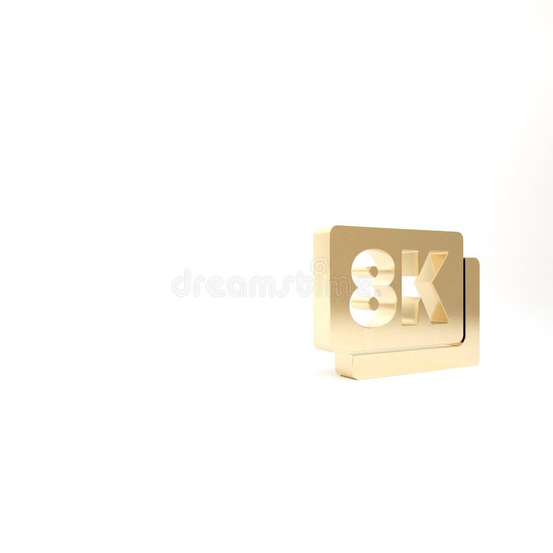 Gold 8K Ultra HD Label Isolated On White Background. 3D Illustration