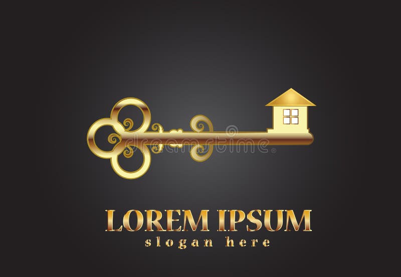 Gold key house logo vector