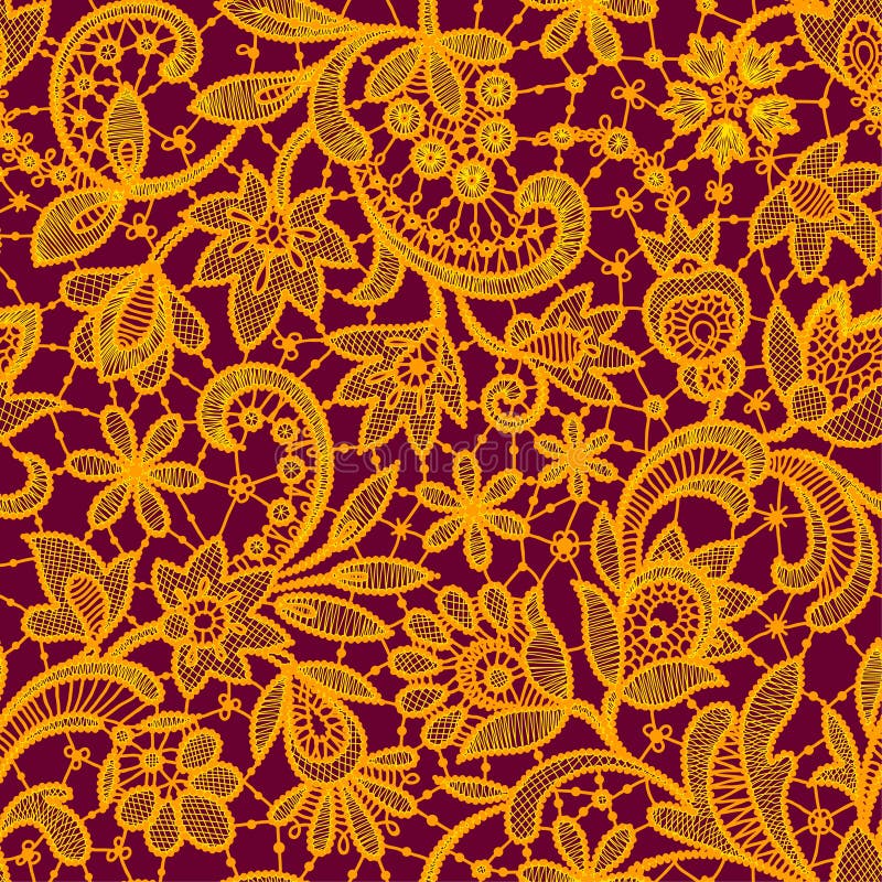 Gold Lace on Red Background. Seamless Pattern. Stock Vector
