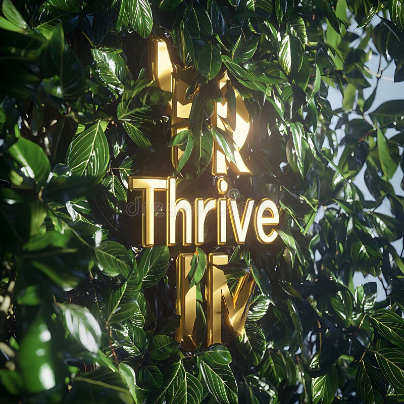 Gold leafy background with the word Thrive IV written in gold. The image has a bright and lively mood, with the gold leafy background and the gold letters. Word thrive stock images, royalty-free photos and pictures