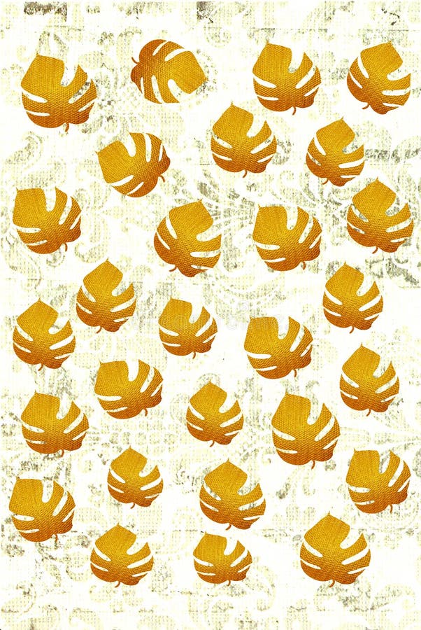 Gold leaves on a grunge background royalty free illustration