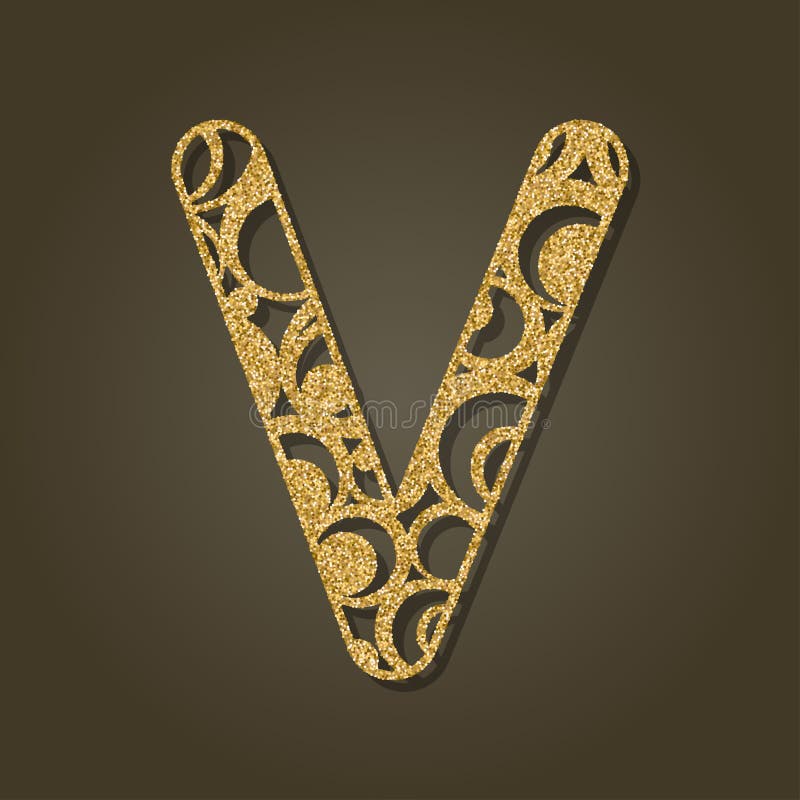 Gold letter V for laser cut. English alphabet.