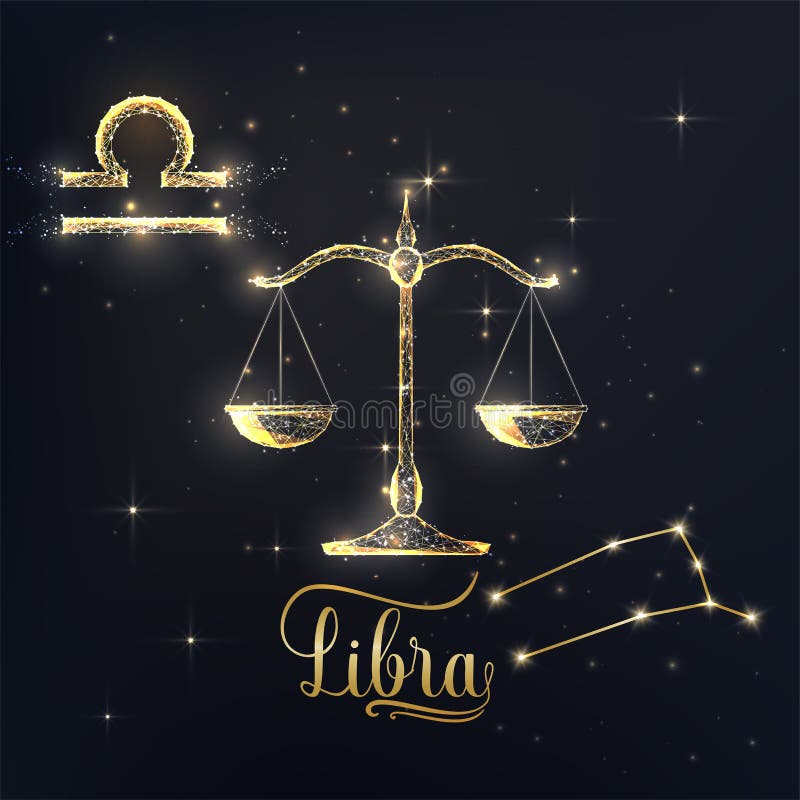 Gold Libra Zodiac Sign Poster with Scales Zodiac Figure, Symbol Glyphs ...