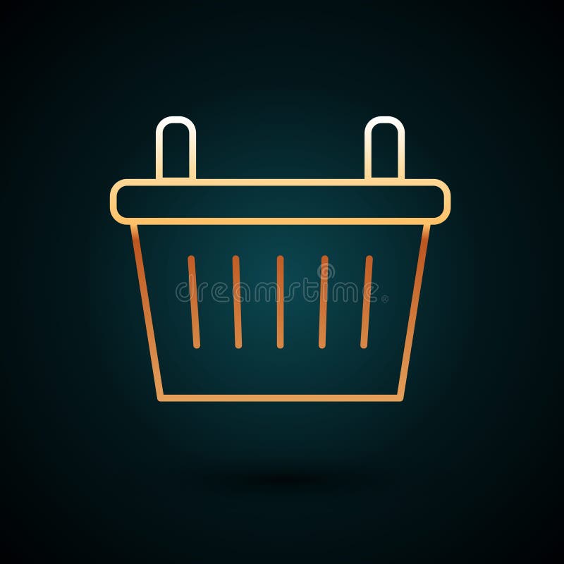 Gold Line Bicycle Basket Icon Isolated on Dark Blue Background. Vector Stock Vector