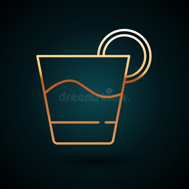 Gold Line Cocktail Icon Isolated on Dark Blue Background. Vector Stock