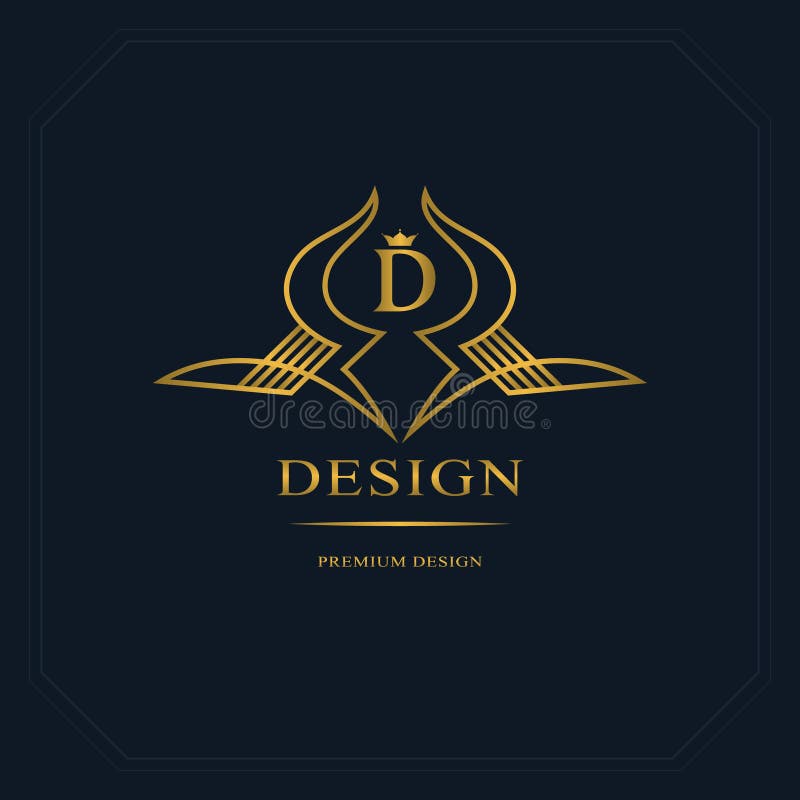 Gold Line graphics monogram. Elegant art logo design. Letter D. Graceful template. Business sign, identity for Restaurant, Royalty. Boutique, Cafe, Hotel stock illustration Gold Line graphics monogram. Elegant art logo design. Letter D. Graceful template. Business sign, identity for Restaurant, Royalty. Boutique, Cafe, Hotel stock illustration