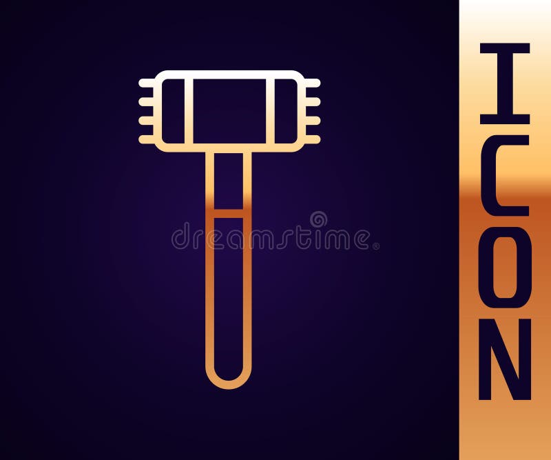Gold Line Kitchen Hammer Icon Isolated on Black Background. Meat Hammer