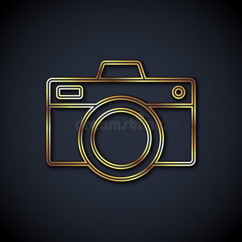 Gold Line Photo Camera Icon Isolated on Black Background. Foto Camera Icon  Stock Vector - Illustration of technology, film: 221622617