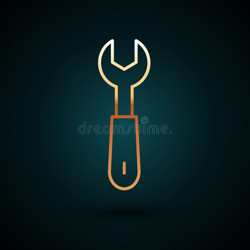 Gold Line Wrench Spanner Icon Isolated on Dark Blue Background. Vector