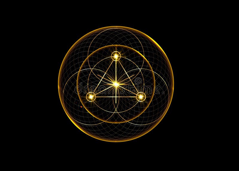 Gold Magic Alchemy symbols, Sacred Geometry. Religion, philosophy, spirituality, occultism concept. Linear triangle isolated royalty free illustration