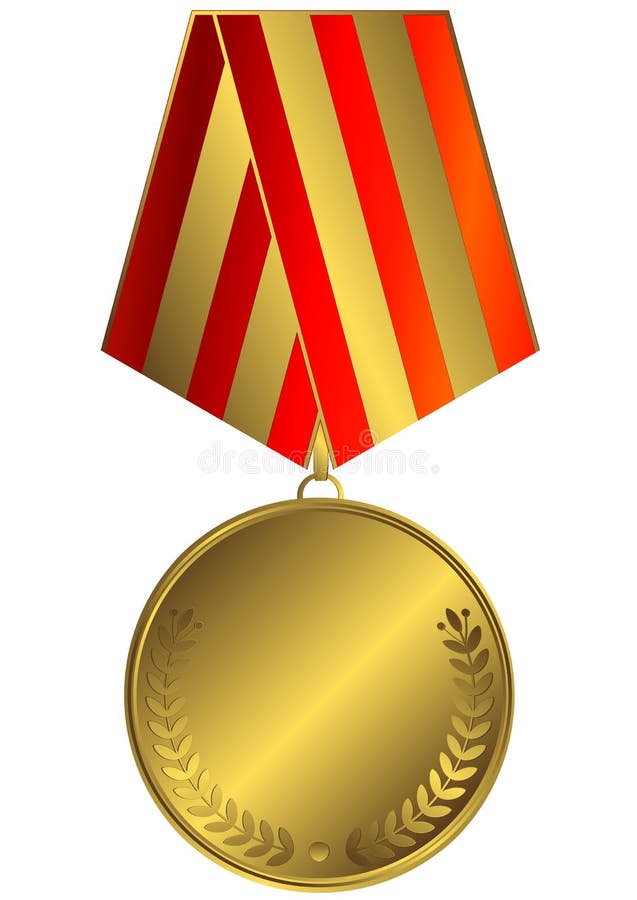 Gold medal with striped ribbon