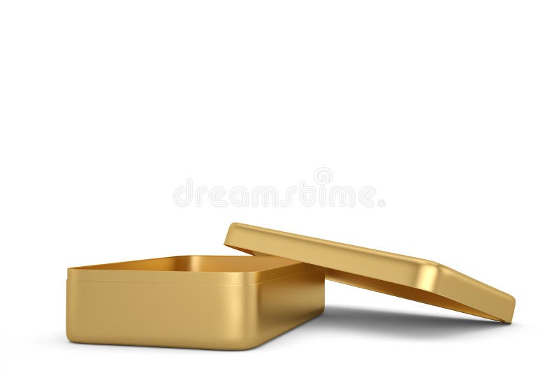 Gold Metal Box Isolated on White Background, 3D Rendering. 3D