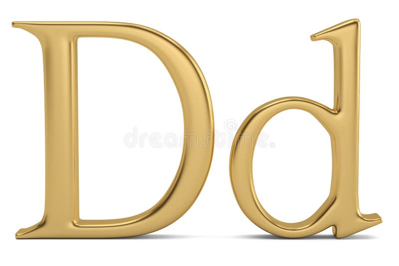 Gold Metal D Alphabet Isolated on White Background 3D Illustration ...