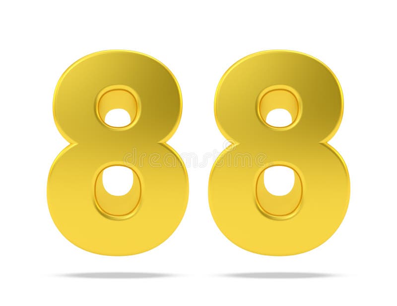 Gold Metal Number 88 Eighty Eight Isolated on White Background, 3d