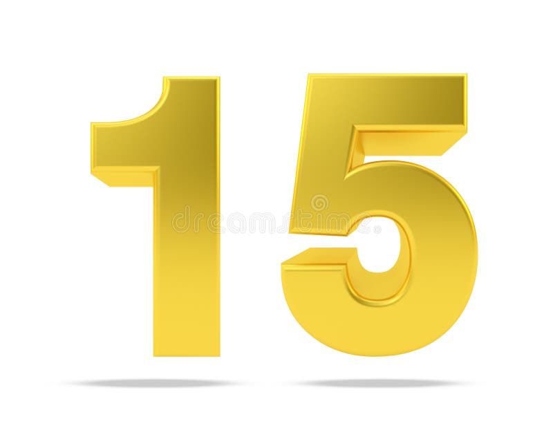 Gold Metal Number 15 Fifteen Isolated on White Background, 3d
