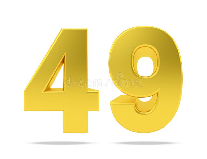 Gold Metal Number 49 Forty Nine Isolated on White Background, 3d