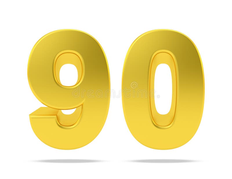 Gold Metal Number 90 Ninety Isolated on White Background, 3d