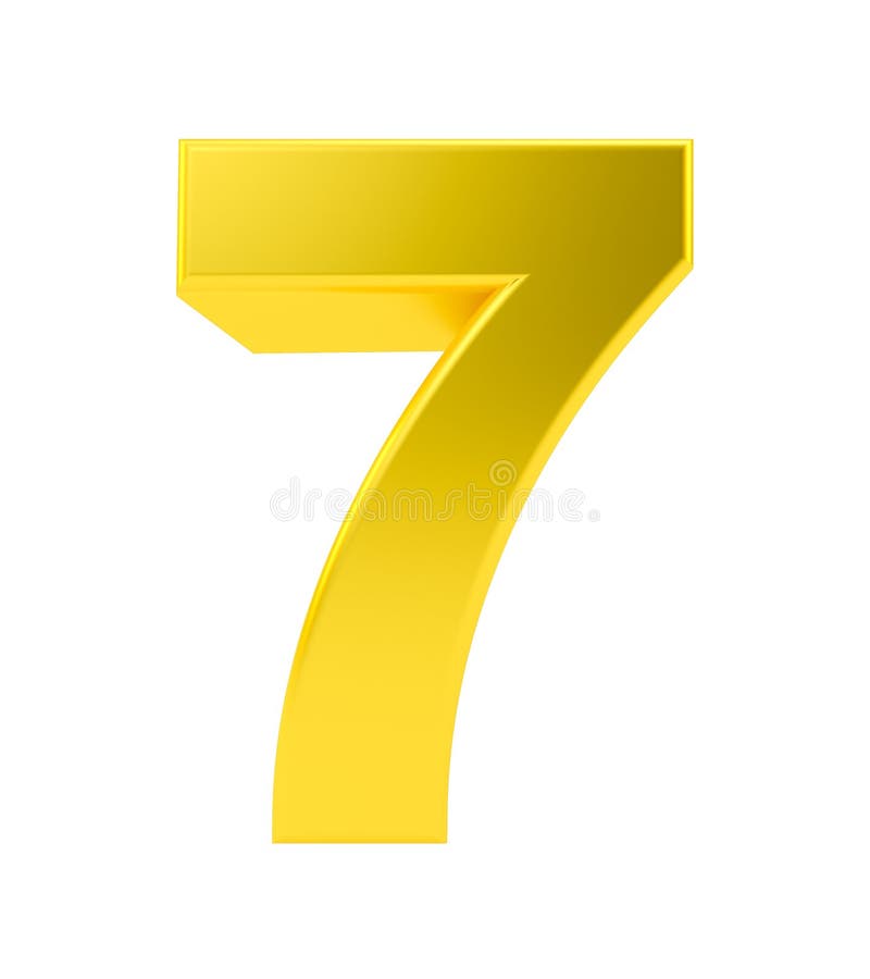 Gold metal number 7 seven isolated on white background, 3d rendering