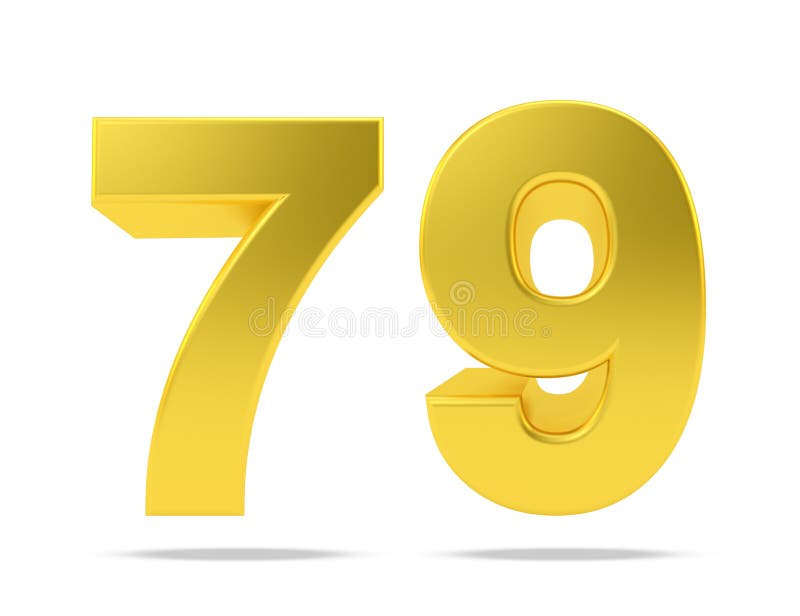 Gold Metal Number 79 Seventy Nine Isolated on White Background, 3d
