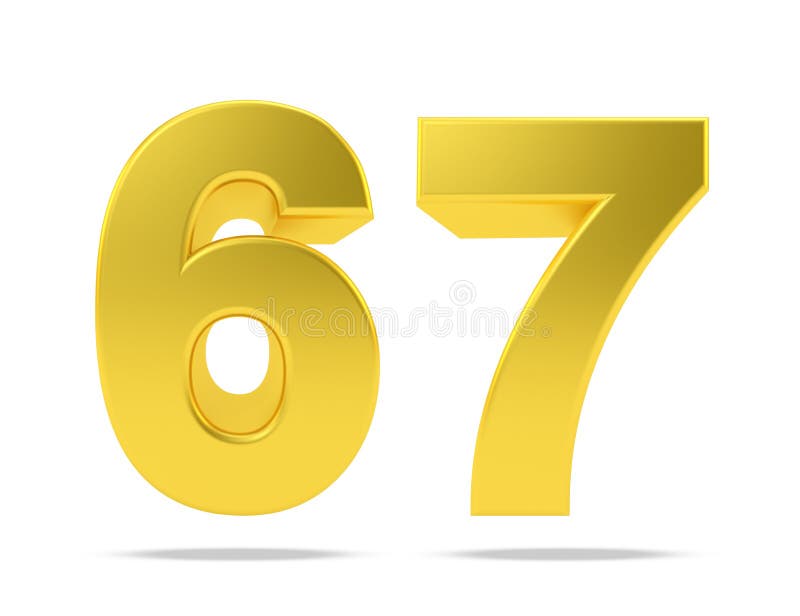 Gold Metal Number 67 Sixty Seven Isolated On White Background, 3d ...