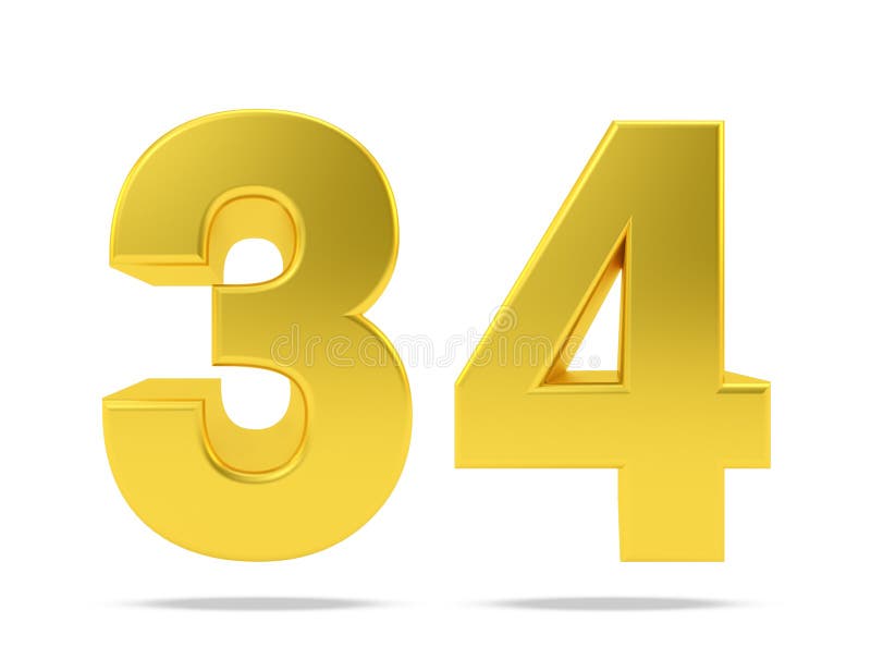 Gold Metal Number 34 Thirty Four Isolated on White Background, 3d Rendering  Stock Illustration - Illustration of concept, luxury: 170157115