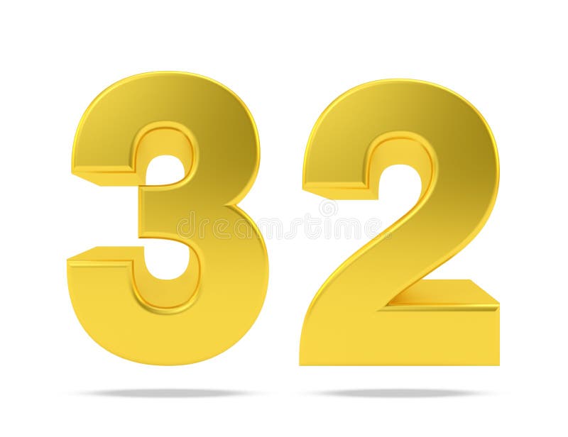 3D Gold Number Thirty-two On White Background Stock Illustration ...