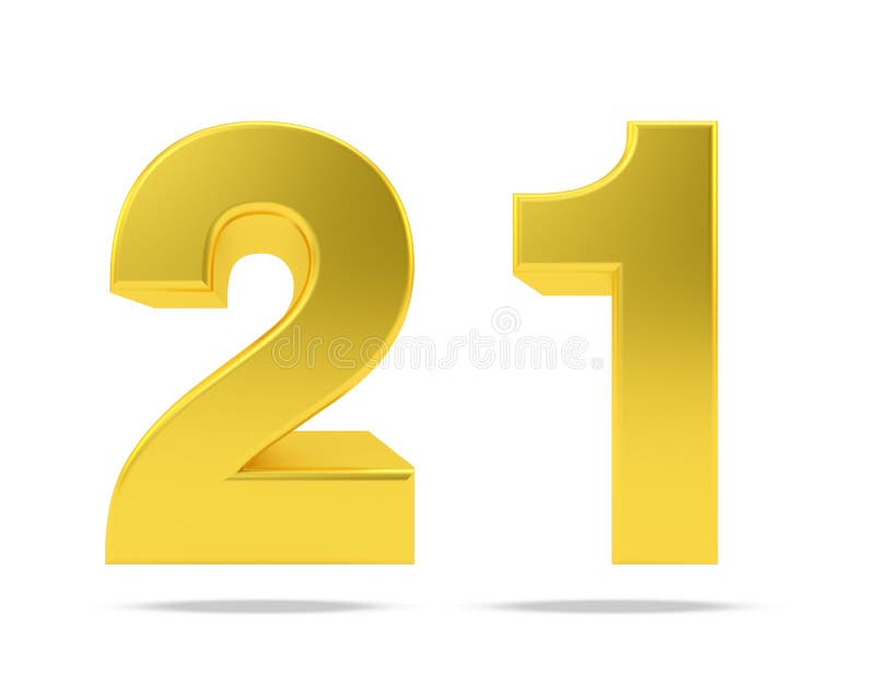 Gold Metal Number 21 Twenty One Isolated on White Background, 3d Rendering  Stock Illustration - Illustration of letter, collection: 170157052