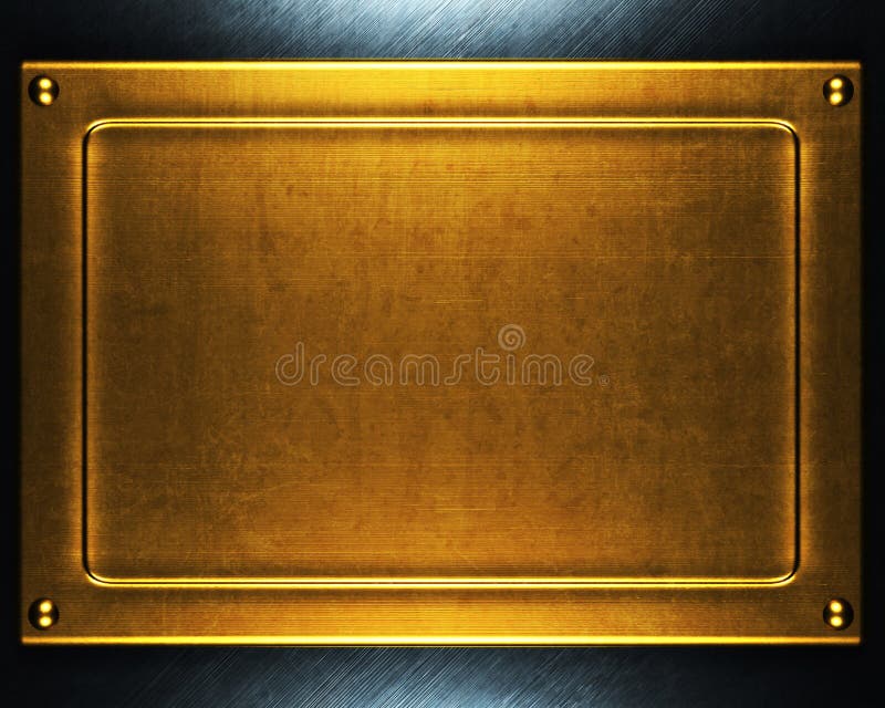 Square metal plate. Blank realistic golden banner By YummyBuum