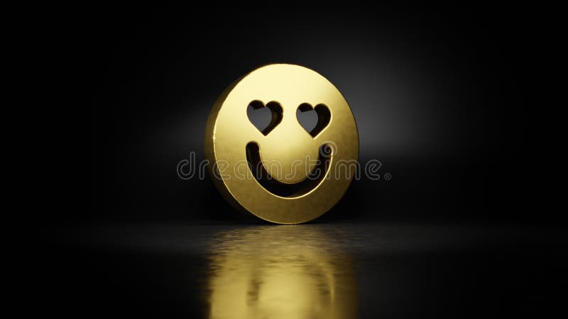 Gold Metal Symbol of Emoticons in Love 3D Rendering with Blurry Reflection  on Floor with Dark Background Stock Illustration - Illustration of  emoticon, precious: 169180010