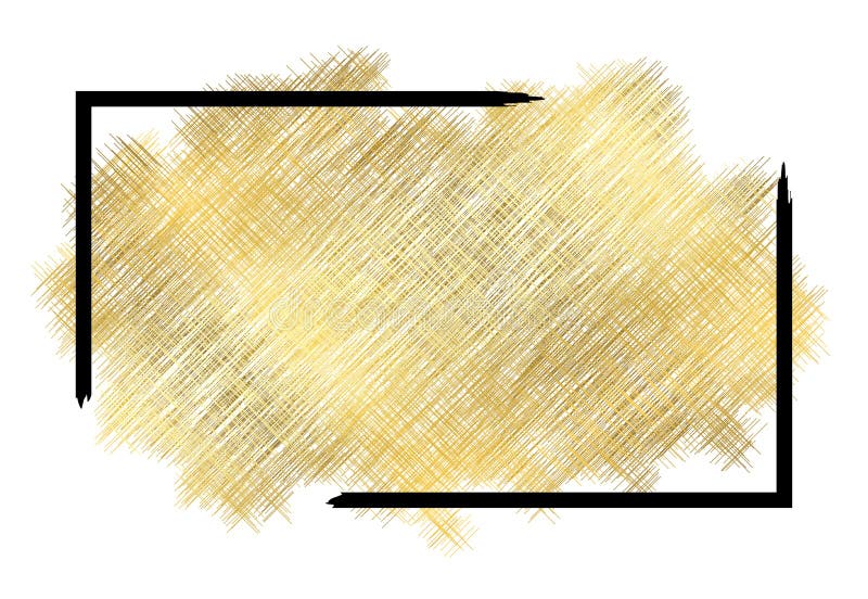 Gold metall texture, black frame. Golden color paint stroke isolated white background. Glitter stain design bright royalty free illustration