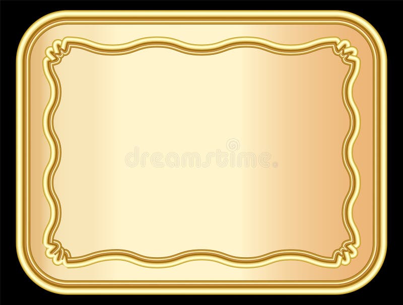 Gold metallic background, photo frame and border isolated on black