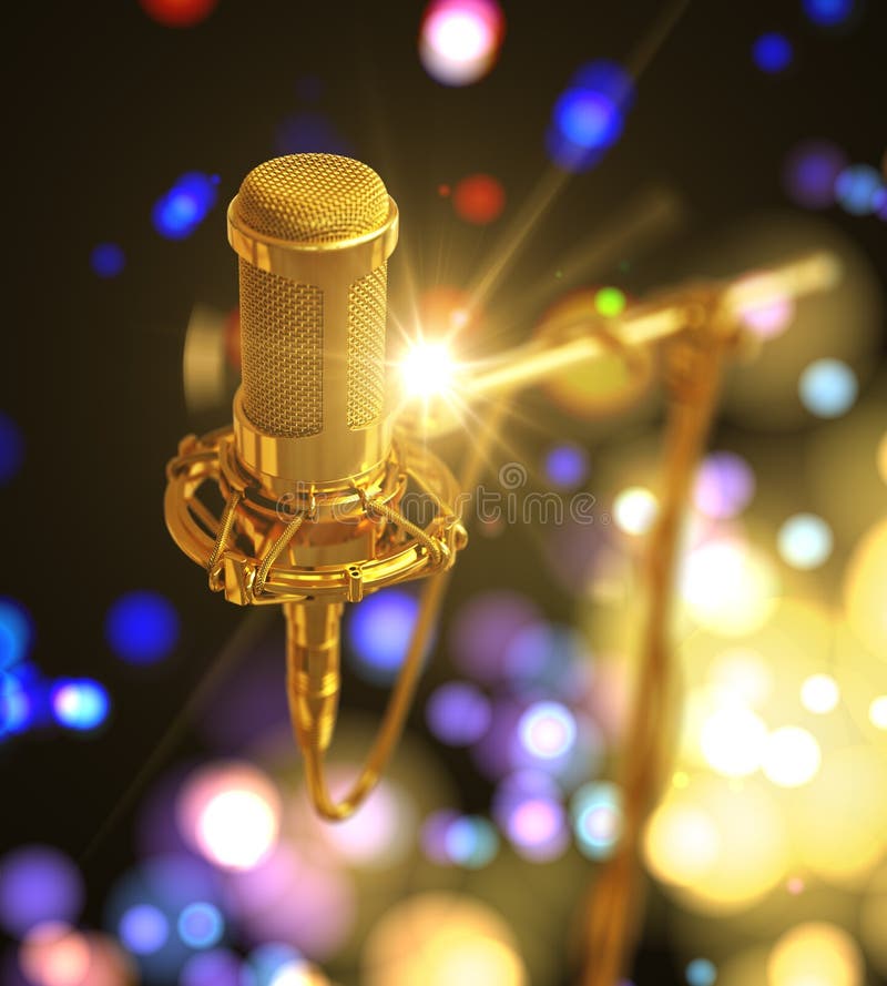 Gold Microphone On Beautiful Abstract Colored Background royalty free illustration