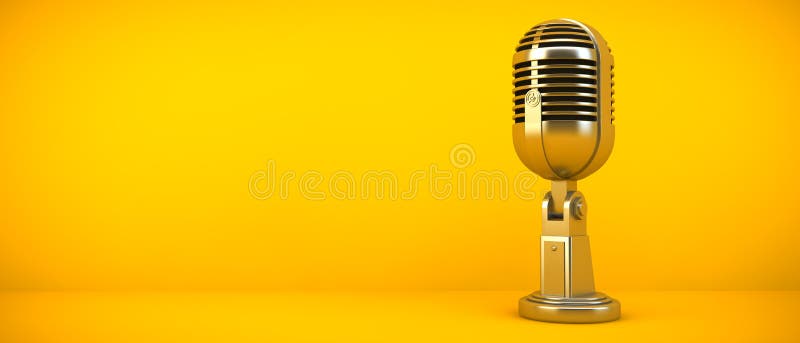 Gold microphone on yellow background stock illustration