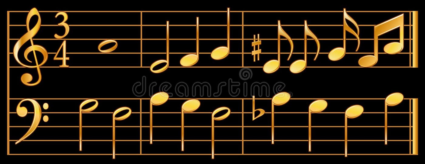 Gold Music Notes Black Background Stock Illustrations 836 Gold Music