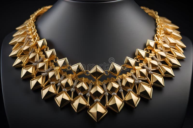 Gold necklace on a mannequin on a black background. ai generative stock illustration