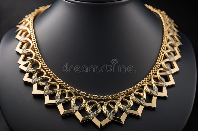 Gold necklace on a mannequin on a black background. ai generative vector illustration