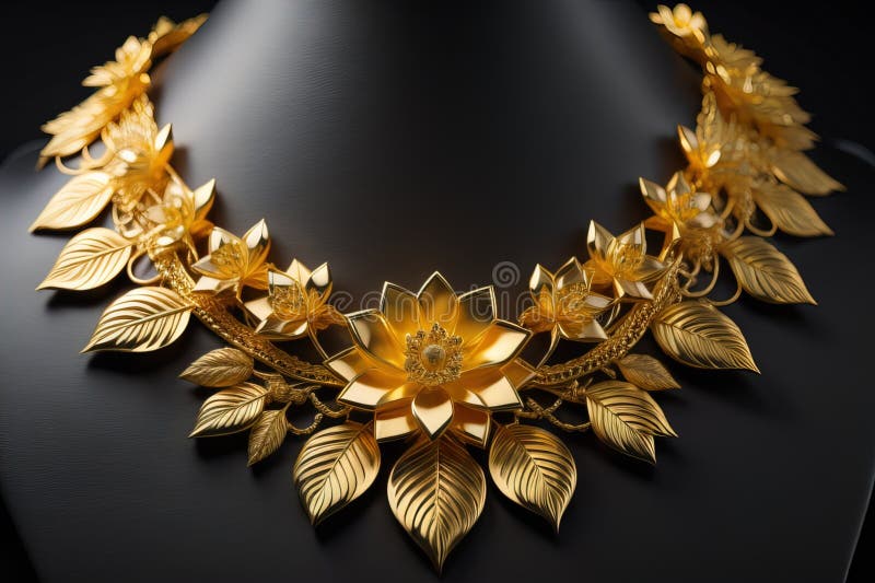 Gold necklace on a mannequin on a black background. ai generative vector illustration