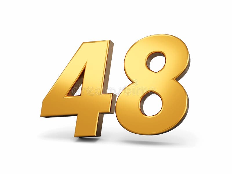 Gold Number 48 Forty Eight Isolated White Background. Shiny 3d Number ...