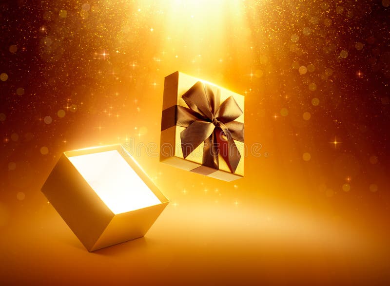 Gold open gift box
