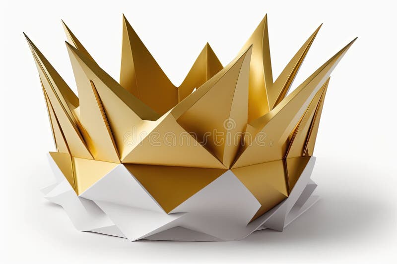 Gold Origami Crown, with a White Background Stock Illustration