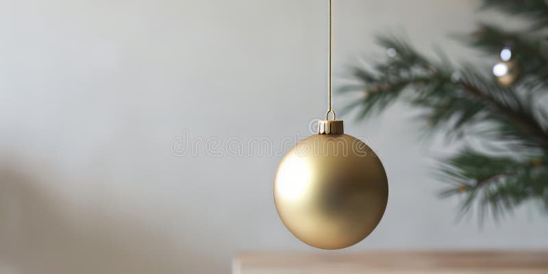 A gold ornament hanging from a tree royalty free illustration